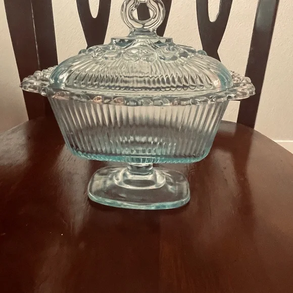 Vintage Blue Glass Pedestal Dish - Picture 1 of 4